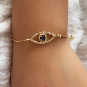 Gold Evil Eye Bracelet with Blue Center women bracelet
